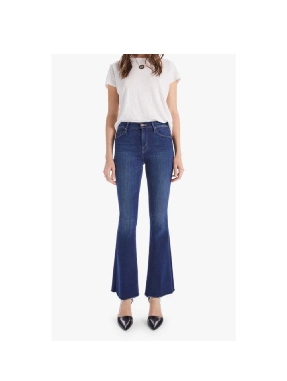 MOTHER the weekender fray flare bootcut in home movies dark denim stretch 29